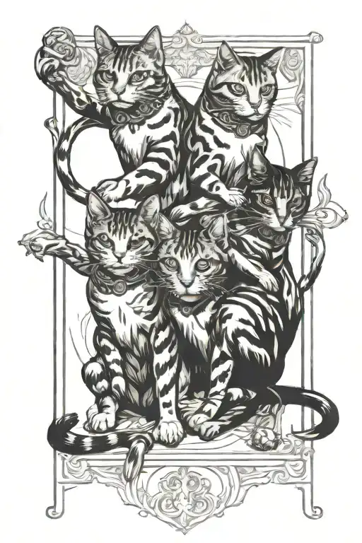 tarot card of the lovers but with 3 cats sitting tattoo design idea