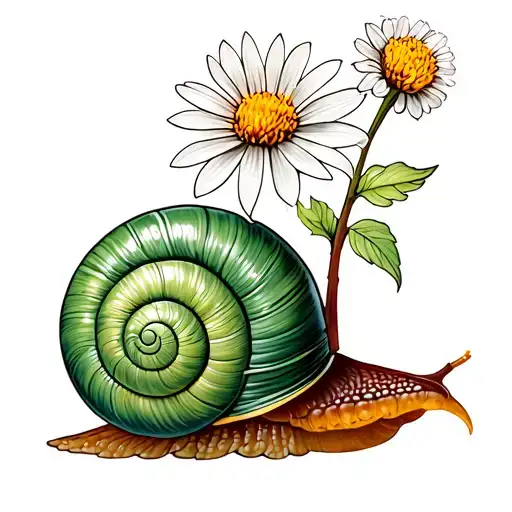 snail with a flower growing out of its own tail tattoo design idea