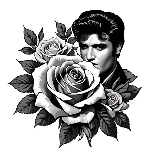 roses and elvis presely theme tattoo design idea