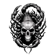 scorpion with skull as a head with flames coming from its eyes tattoo design idea