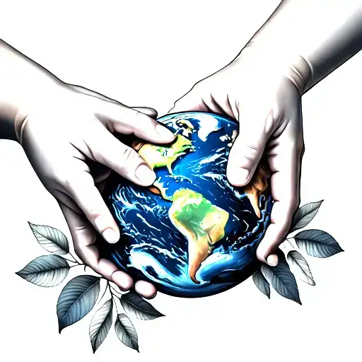 baby hand and mommy hand holding the earth inside tattoo design idea