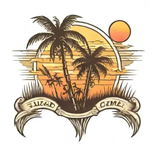 Sugar cane field durning sunset tattoo design idea