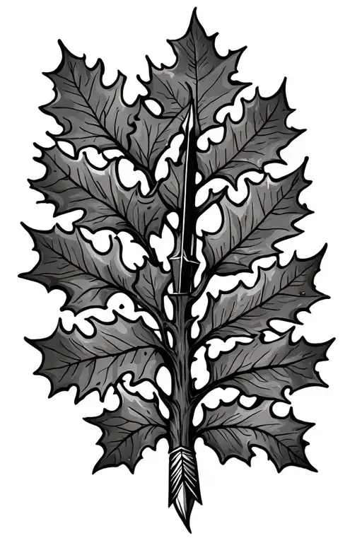 Hazel Tree, oak leaves, Indian arrow tattoo design idea