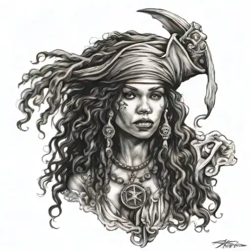Gypsies Black female pirates with curly hair tattoo design idea