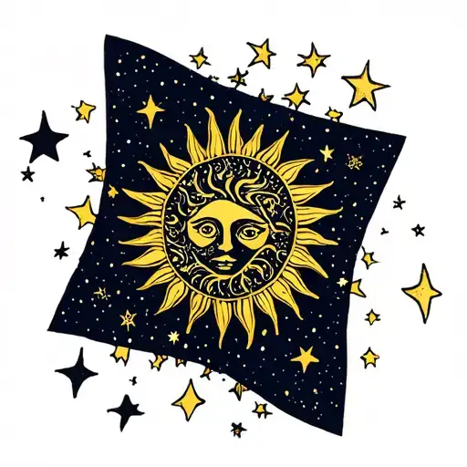 sun and stars scattered tattoo design idea