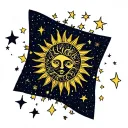 sun and stars scattered tattoo design idea
