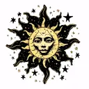 sun and stars scattered tattoo design idea