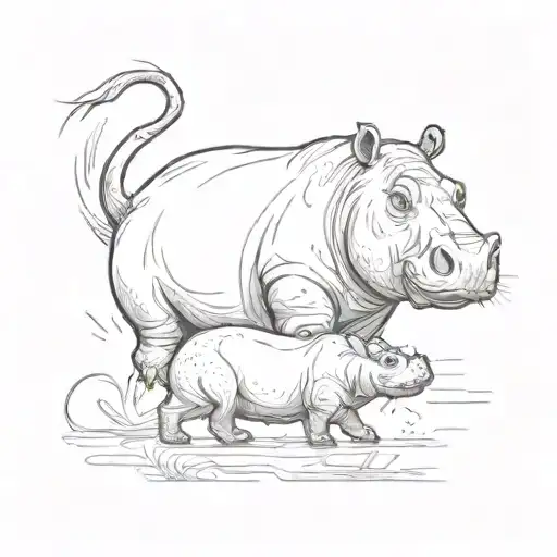 a cat and a hippo tattoo design idea