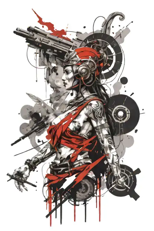 goddess athena in battle tattoo design idea