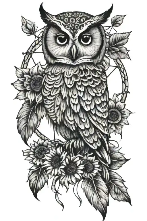 owl dreamcatcher sunflowers tattoo design idea