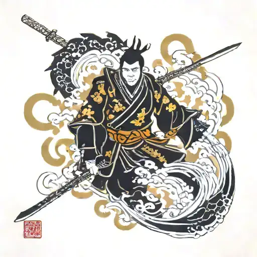 Ronin of Nine Swords With gold tattoo design idea