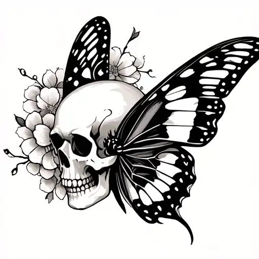 butterfly combined with gothic skull tattoo design idea