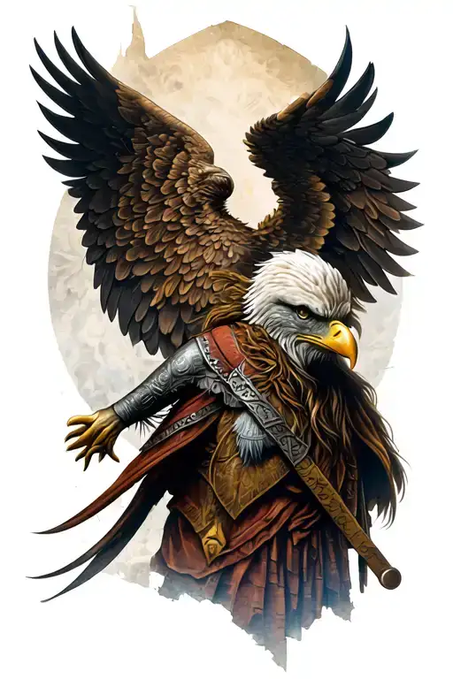 viking with eagle wings tattoo design idea