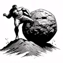 Sisyphus pushing boulder rolling up a hill tattoo design idea