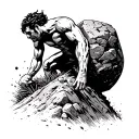 Sisyphus pushing boulder rolling up a hill tattoo design idea