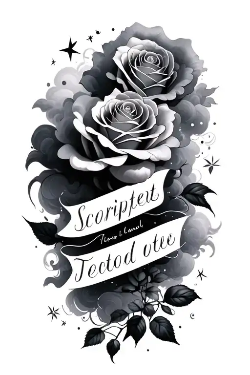 names scripute stars clouds rose tattoo design idea