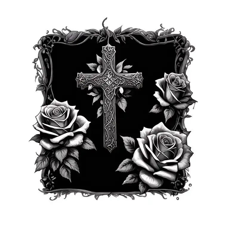 cross and roses tattoo design idea