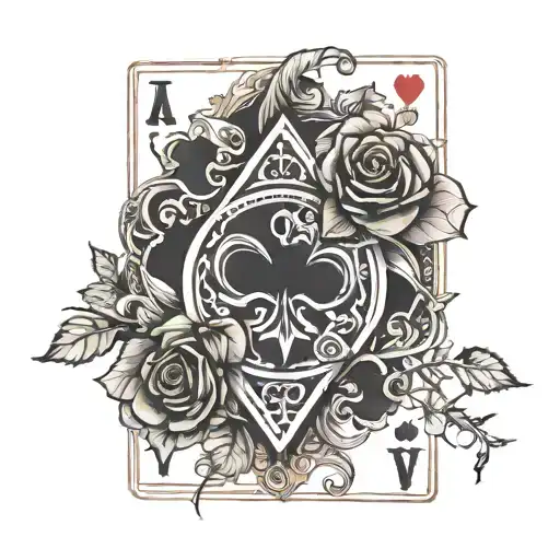 Jack of hearts playing card  with 1 rose and 11 thorns embedded tattoo design idea