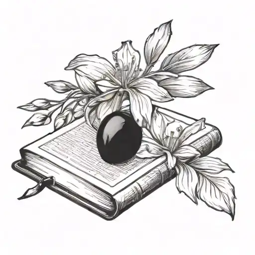 closed book with an olive branch and a colchicum on its cover tattoo design idea