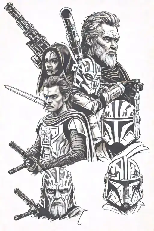 anakin skywalker, obi wan-kenobi, ahsoka and captain rex tattoo design idea