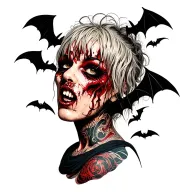 punk woman with gang of bats tattoo design idea