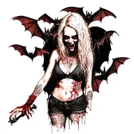 punk woman with gang of bats tattoo design idea