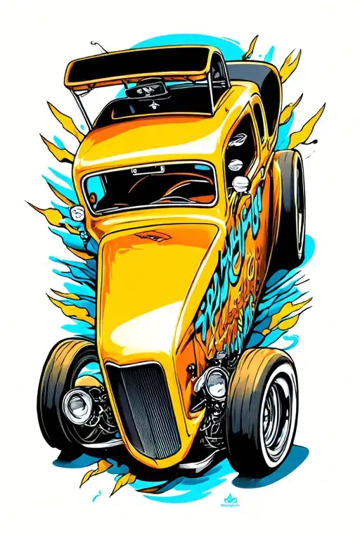 hot rod car surrounded tattoo design idea