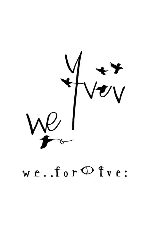 "We. Forever." 4 birds small lettering tattoo design idea