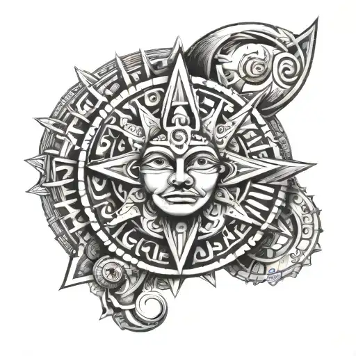 The Aztec Sun moon star tattoo design idea