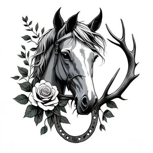 spine, rose vine, horse shoes, antler tattoo design idea
