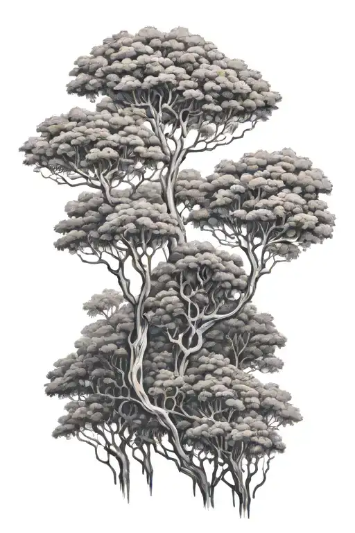 7 trees down a sloping line drawing tattoo design idea