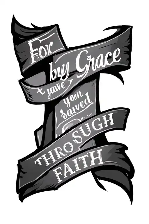 A Christian cross with the words "For by grace you have been saved through faith" tattoo design idea