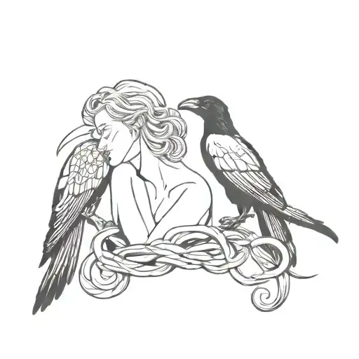 Lilith with a raven and a snake wrapped tattoo design idea