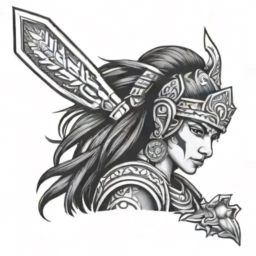 Incan warrior princess holding tumi knife tattoo design idea