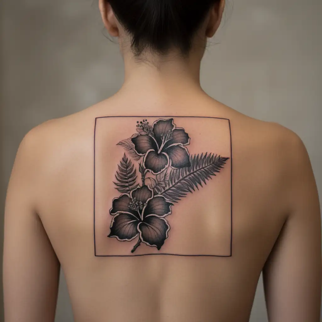  hibiscus, fern, Adam´s rib tattoo design idea