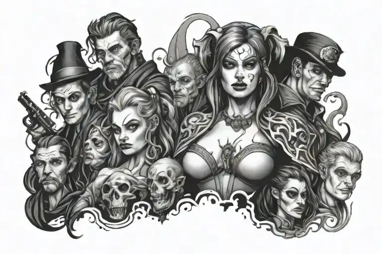 series arcane with the main characters  tattoo design idea