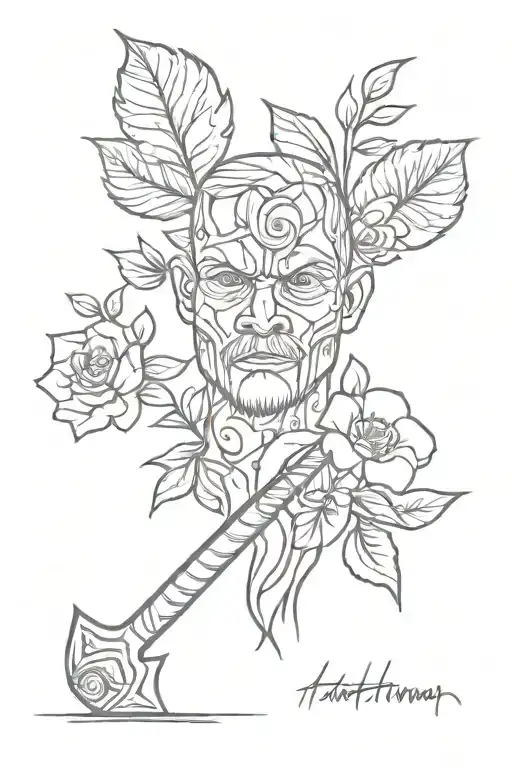 hatchet man, floral, tattoo design idea