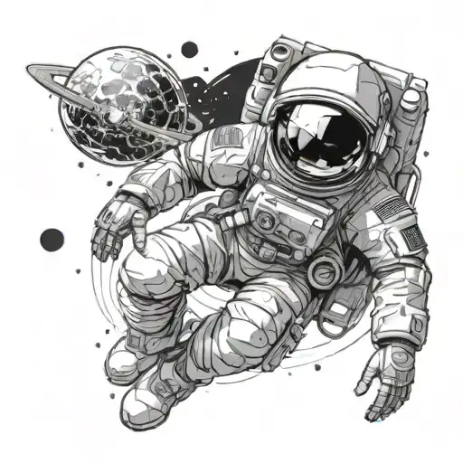 a floating astronaut but in the reflection of his helmet you see galaxies  tattoo design idea