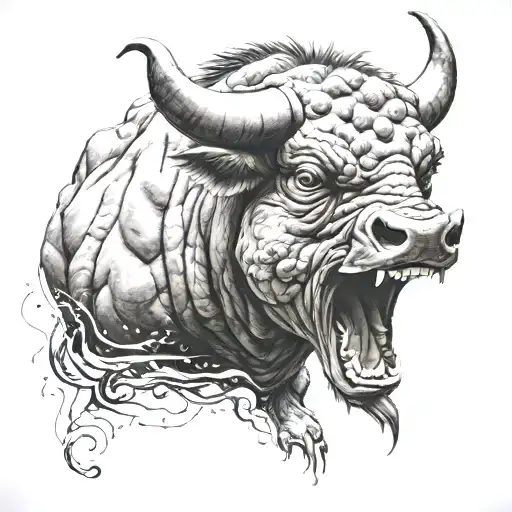 raging bull head tattoo design idea
