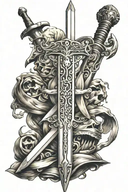 excalibur sword in balance tattoo design idea