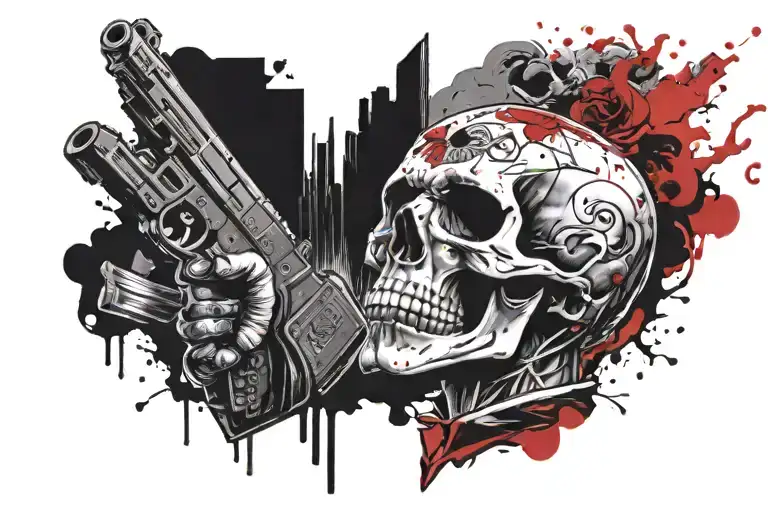 skull wearing  mafia suit with a glock in  his hand tattoo tattoo design idea