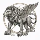 Radiant sun with roaring Lion head and mane in center, eyes are Eye of Horus and Eye of Ra tattoo design idea