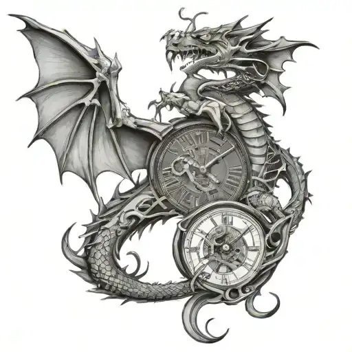 dragon clock eternity   tattoo design idea