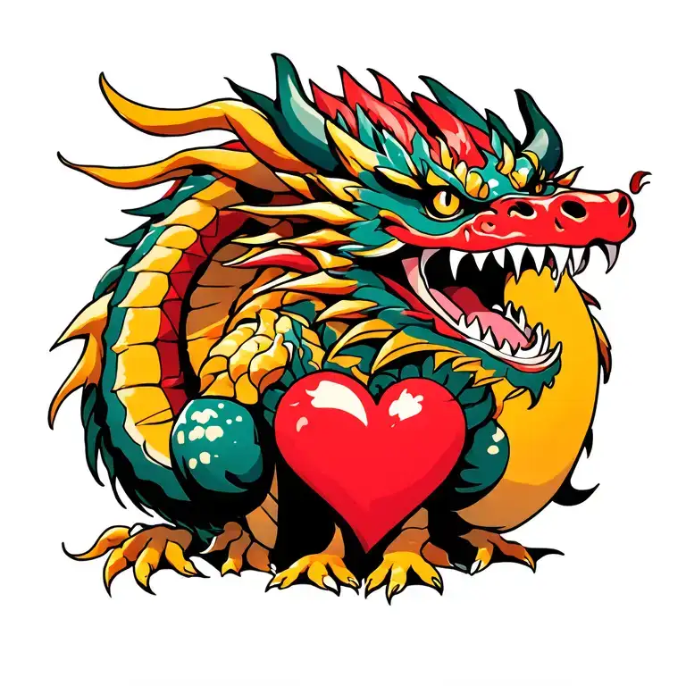 Dragon on his back with his mouth open and his paws in the heart inspired by the Dragon Knight Chiryo de CDZ tattoo design idea