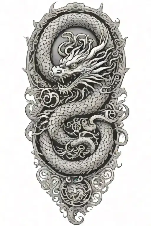 dragon, aum, music, novelist, buddhist tattoo design idea