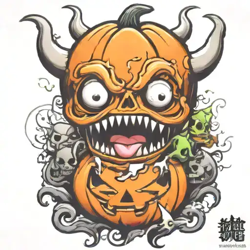 kawaii Halloween monster war tattoo design idea