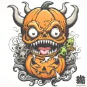 kawaii Halloween monster war tattoo design idea