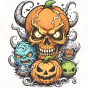 kawaii Halloween monster war tattoo design idea