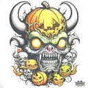 kawaii Halloween monster war tattoo design idea