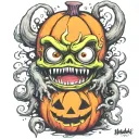 kawaii Halloween monster war tattoo design idea